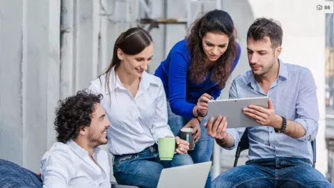 Young people with the tablet